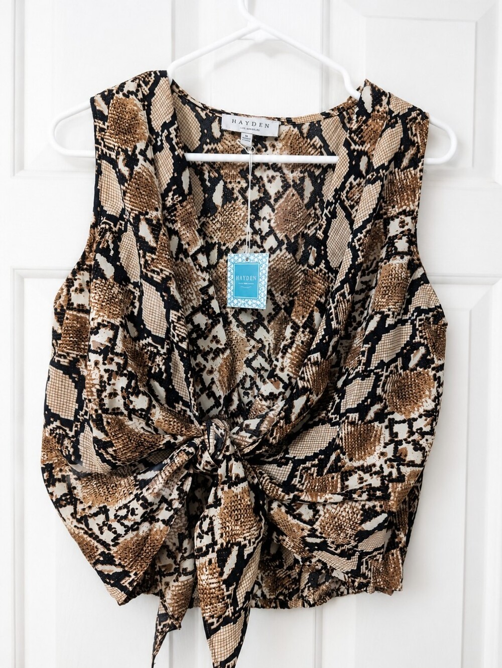 Hayden Los Angeles Y2K Snake Print Tie Front Tank Top | Size M | Surplice V-Neck